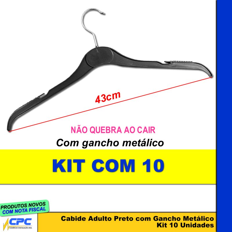 Cabide Adulto 43cm com Gancho Metálico Kit 10 Unid - Image 2